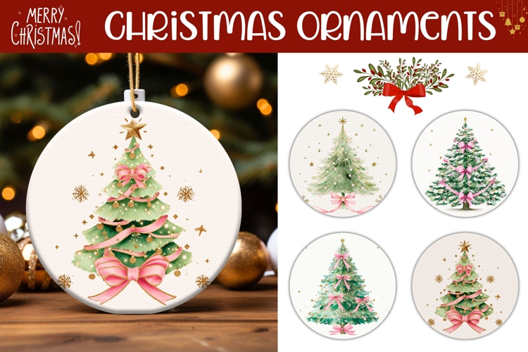Pink Christmas Bows Ornaments, Christmas Tree Ornament