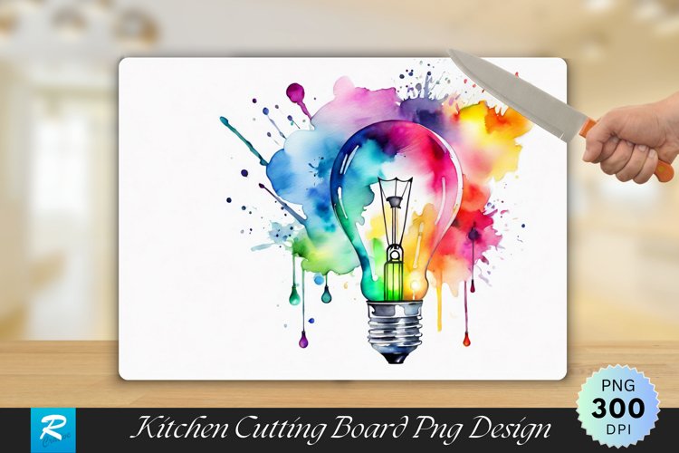 Colorful Bulb Cutting Board Sublimation Design example image 1