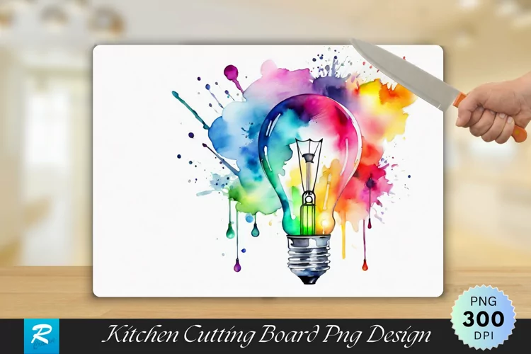 Colorful Bulb Cutting Board Sublimation Design