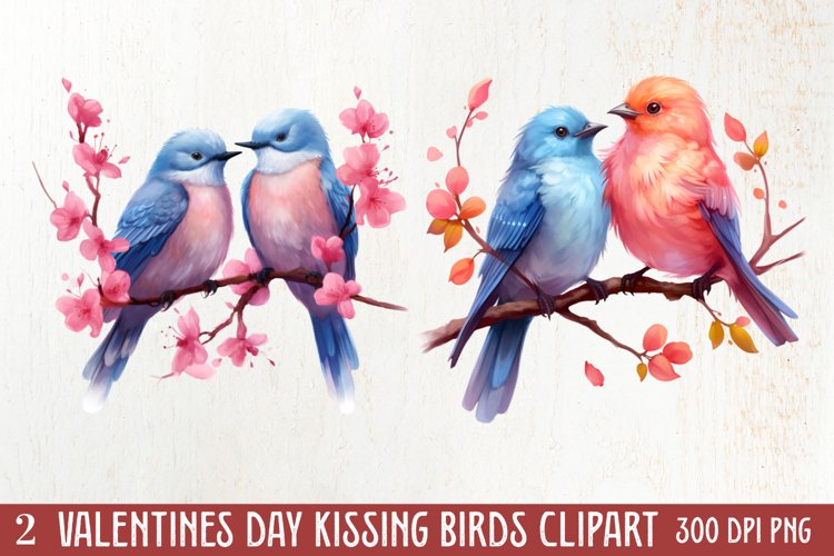 Valentine Kissing Birds Clipart, Valentine Couplet
