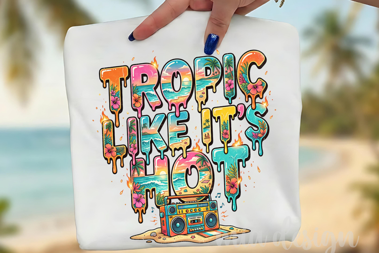Tropic Like It's Hot PNG, Retro Summer Boombox Sublimation example image 1