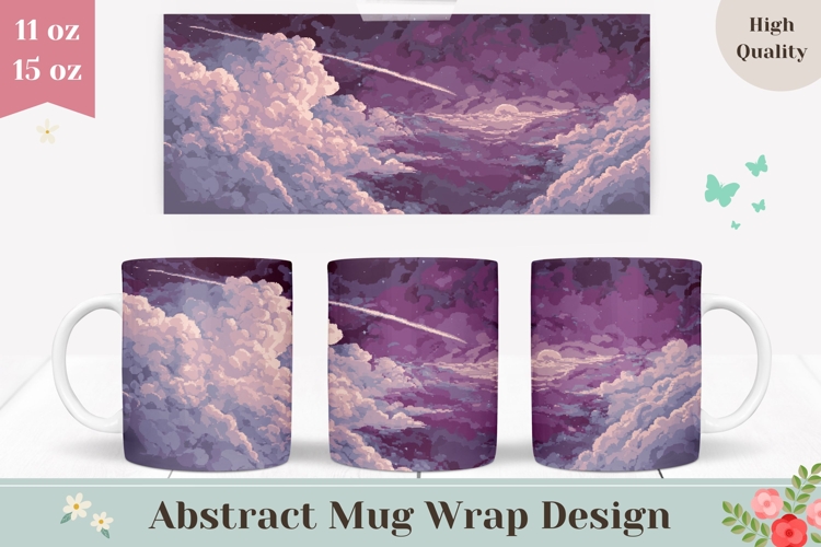 Pixel Art Mug Wrap, Pink Clouds Mug Design, Sky Mug