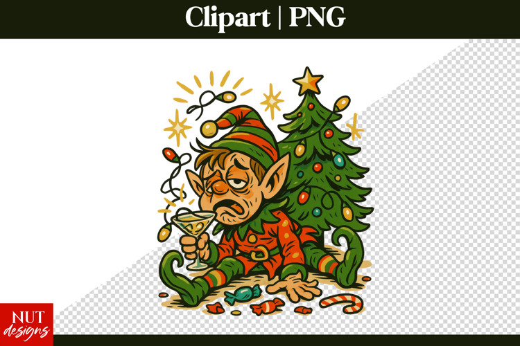 Sarcastic Christmas Drunk Christmas Elf Clipart PNG