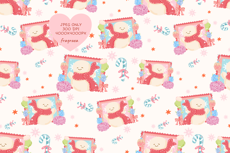 Christmas Snowman Seamless Pattern, Vintage Holiday