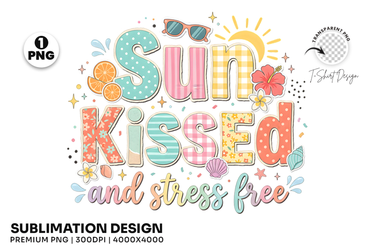 Sun Kissed and Stress Free Summer Coastal T-Shirt Design PNG