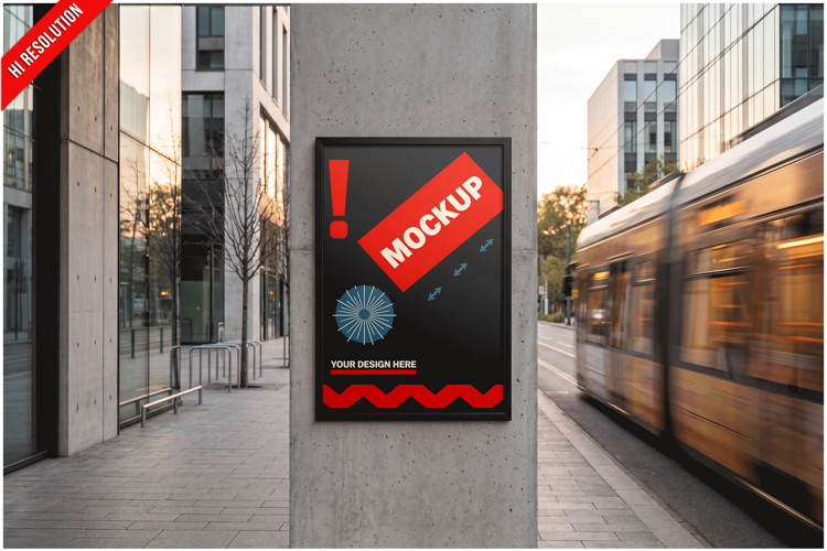 Poster Column Street Tram Mockup