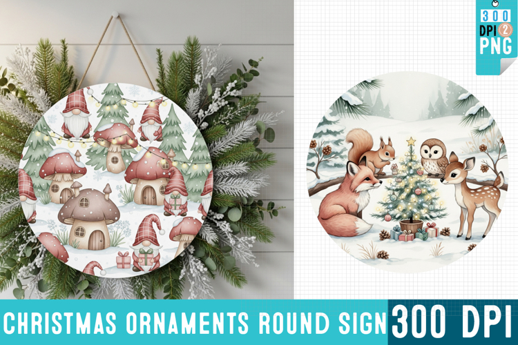 Christmas Ornaments Round Sign PNG, Christmas Round Sign PNG