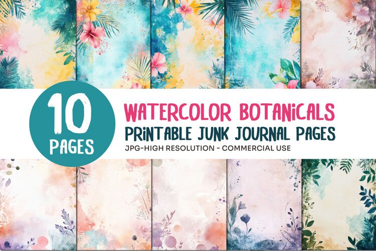 Watercolor Botanical Junk Journal Pages example image 1