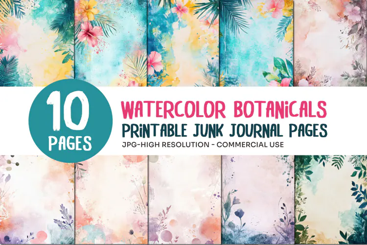 Watercolor Botanical Junk Journal Pages