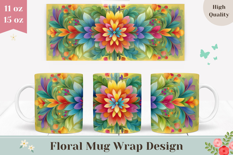 Floral Mug Design, Flowers Mug Wrap, Flowers Sublimation