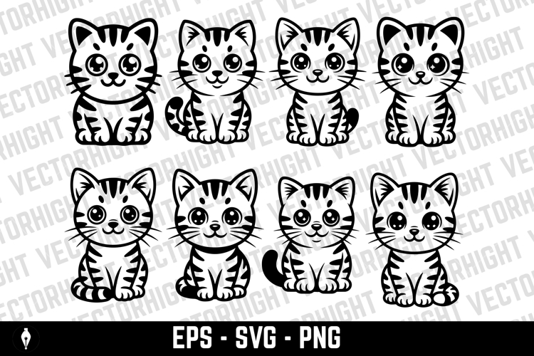 cartoon vector illustration of a cute, friendly tabby cat
