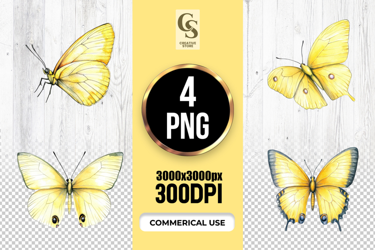 Yellow Butterfly Watercolor Clipart Sublimation PNG
