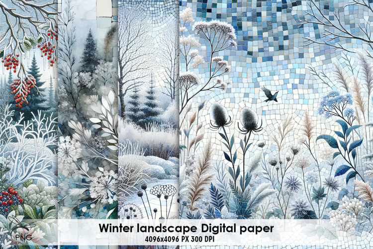 Winter forest digital paper, background clipart