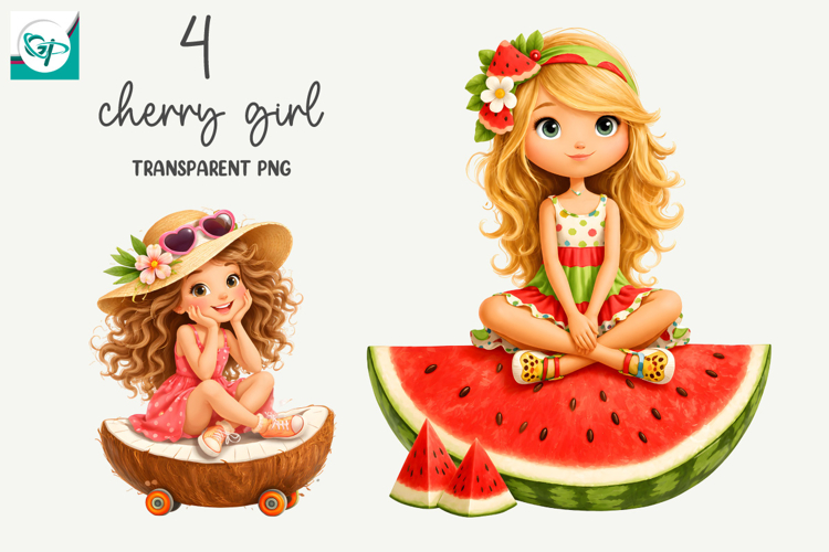 Whimsical Summer Fruit Girls Clipart, Summer Girls Clipart