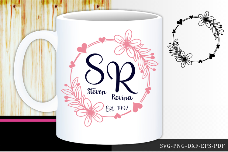 Floral frame SVG, heart frame, Family name SVG, Wedding SVG