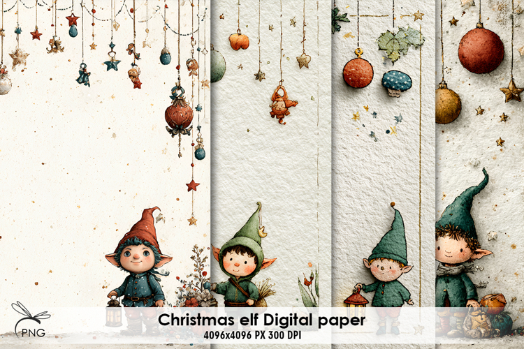 Christmas Elf digital paper, background clipart