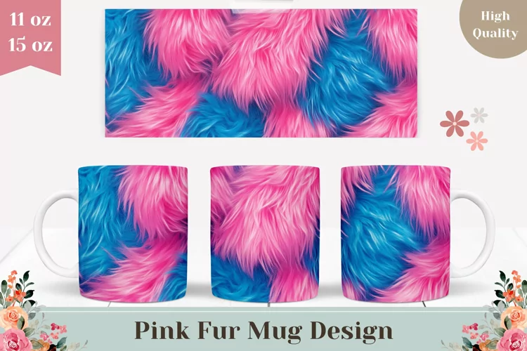 Blue Fur Mug Wrap Design, Pink Mug Sublimation