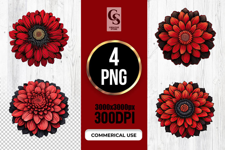 Gothic Red Dahlia Flower Clipart Sublimation PNG