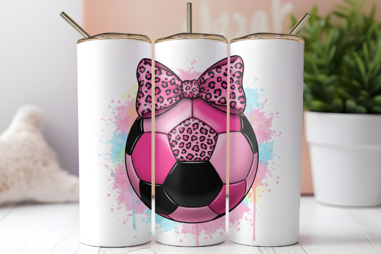 Soccer Ball Coquette Bow Tumbler PNG