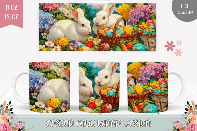 Floral Easter Mug Design, Easter Animals Mug Sublimation