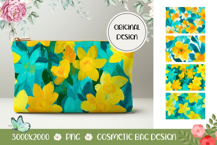Narcissus Flowers Cosmetic Bag, Floral Cosmetic Bag PNG