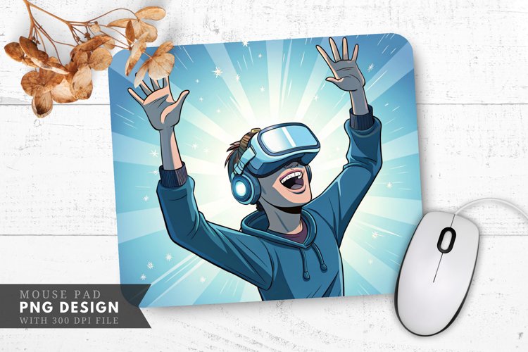 Excited VR Gamer in Action Mouse Pad PNG Design