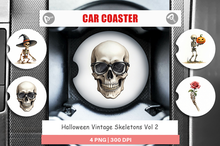 Halloween Vintage Skeletons Car Coaster