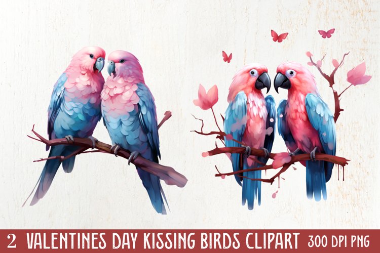 Valentine Kissing Birds Clipart, Valentine Couplet