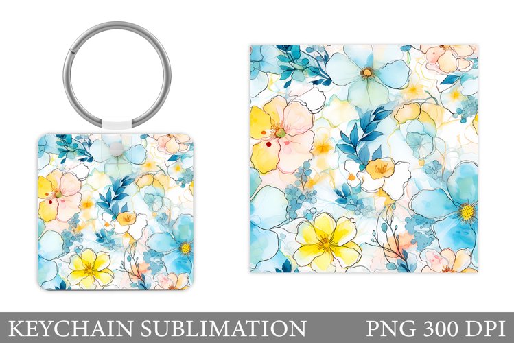 Flowers Keychain Design. Alcohol Ink Flowers Keychain