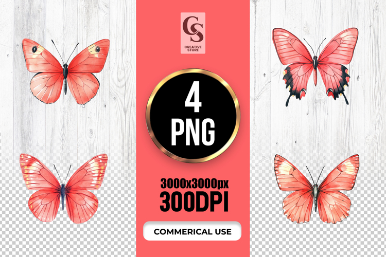 Red Butterfly Watercolor Clipart Sublimation PNG