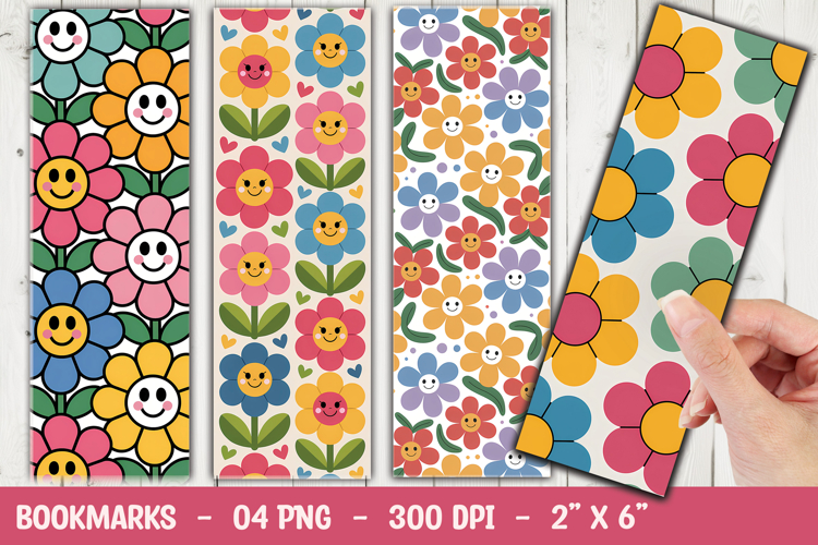 Retro Smiley Floral Bookmark Sublimation