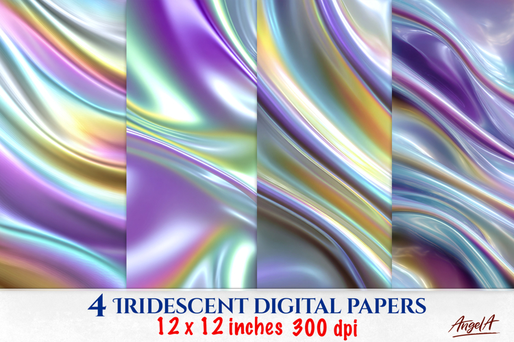 Iridescent digital paper, colorful wave digital paper