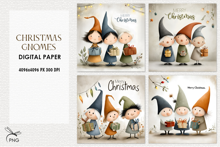 Cute christmas gnomes digital paper, background clipart