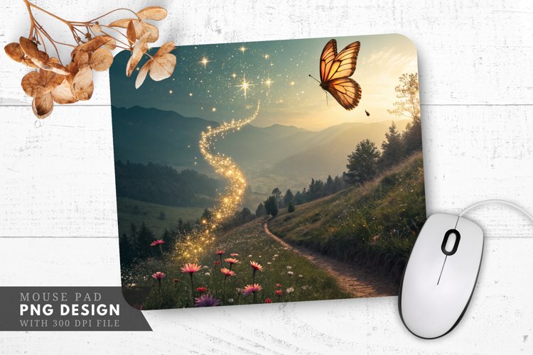 Whimsical Butterfly Paradise Mouse Pad PNG Design