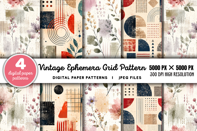 Vintage Grid Lined Ephemera Junk Journal JPG