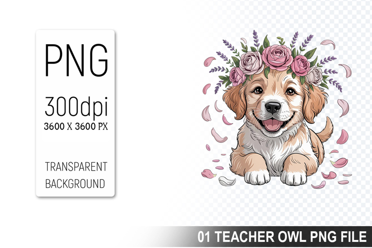 Cute Floral Dog, Animal Sublimation Clipart PNG