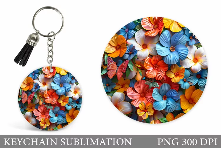 Flowers Keychain Sublimation. 3D Flowers Keychain Design