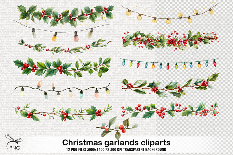 Christmas garlands cliparts - 12 Variations