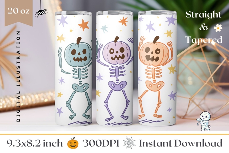 Cartoon Halloween Skull Tumbler Print, Halloween Tumbler PNG