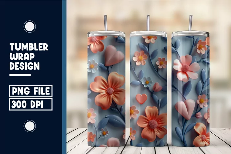 Heart Flower Tumbler Wrap Design