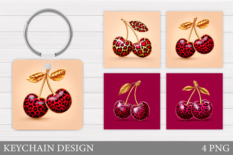 Leopard Cherry Keychain. Cherries Keychain Sublimation