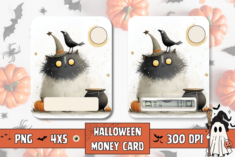 Cartoon Halloween Cat Gift Card, Printable Halloween Design