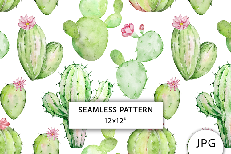 Watercolor Cactus Seamless Pattern