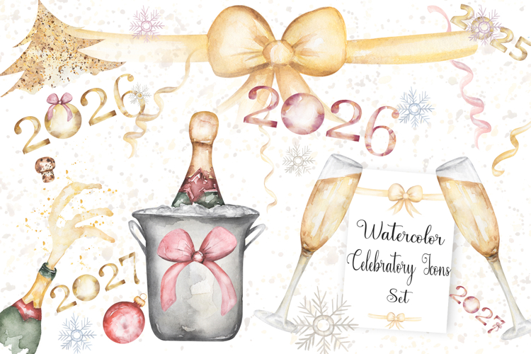 Watercolor Celebratory Icons Set Bundle example image 1