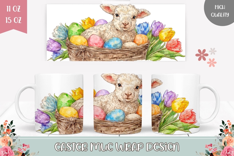 Cartoon Easter Lamb Mug Design, Easter Mug Sublimation