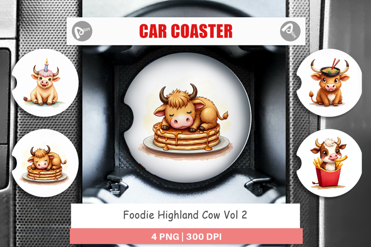 Foodie Highland Cow Car Coaster