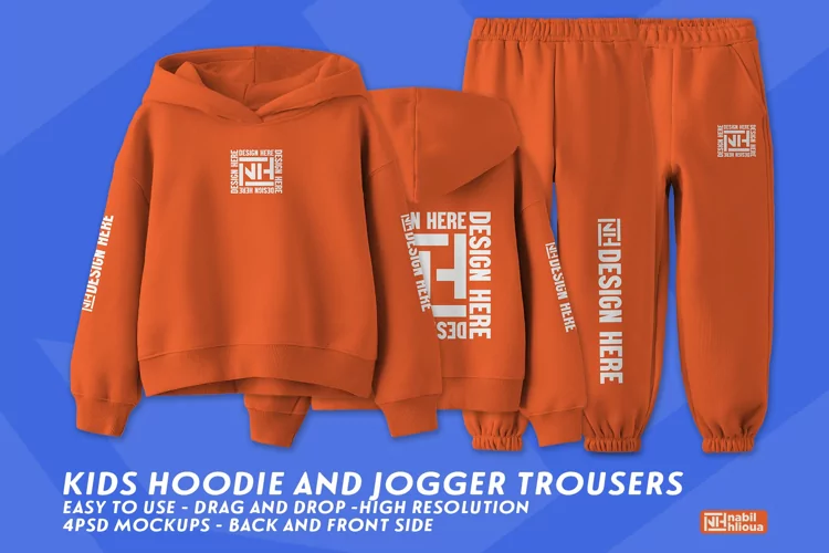 kids hoodie and JOGGER TROUSERS Mockup PSD templates