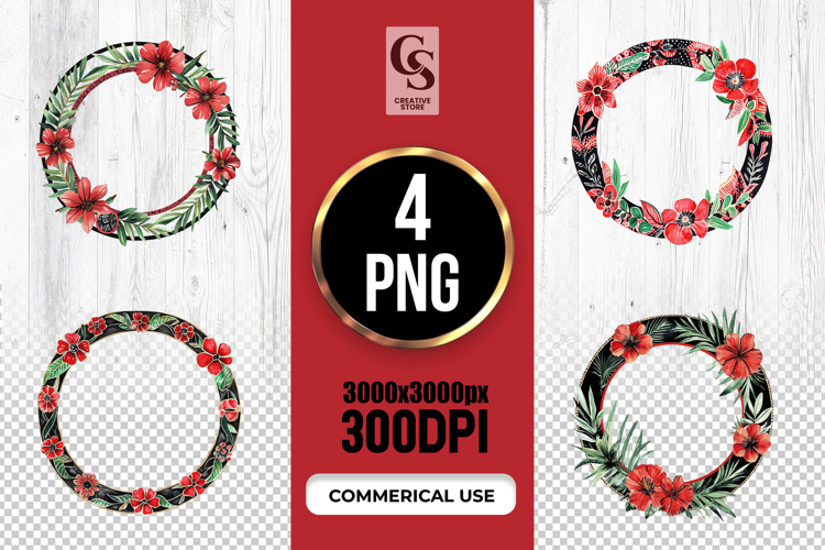 Watercolor Red Floral Wreath Clipart PNG
