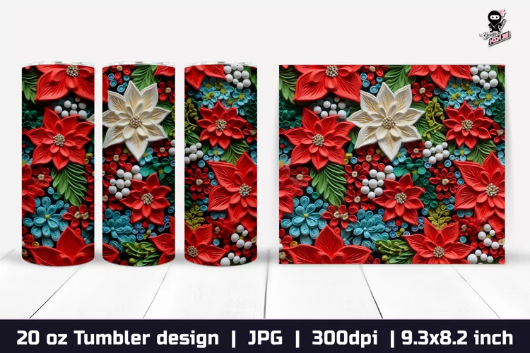 Poinsettia Flowers 3d, Christmas Flower Tumbler Sublimation
