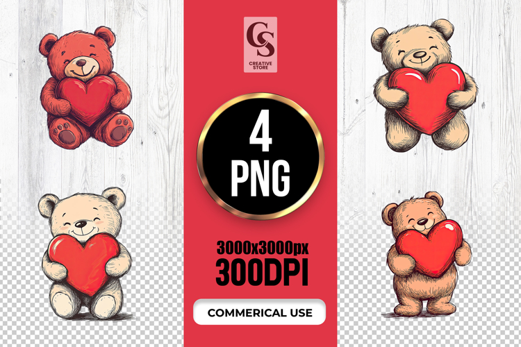 Cute Teddy Bear With Heart Clipart Sublimation PNG